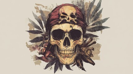 Pirate Skull Illustration with Bandana and Skull Icon for Design