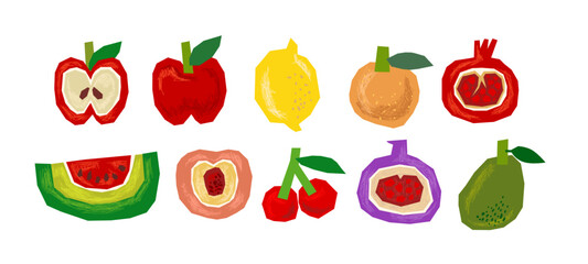 Fruit in Hand-drawn style set, Drawing of food elements for design menu label packaging icons etc. vector illustration	