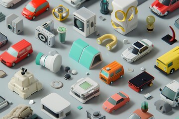 Creative Miniature Collection on Light Gray Background