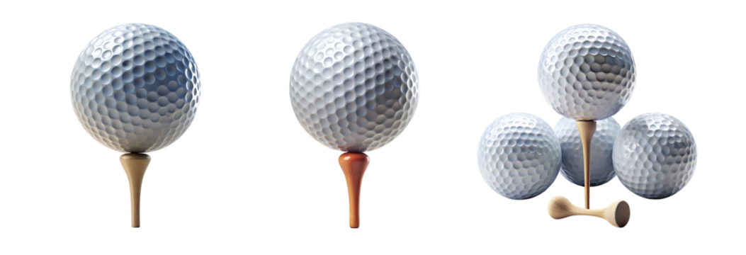 Golf Ball on Tees 3D Render White Background Three Golf Balls transparent background Generative AI