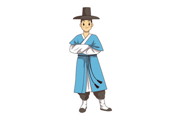 Cartoon Korean Boy in Traditional Clothes