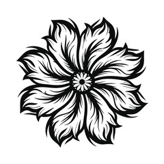 Black and White Floral Mandala. Ornamental Flower Design, Lacy Style, Symmetric