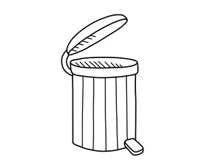 Trash can hand drawn in doodle style. Vector line art illustration.