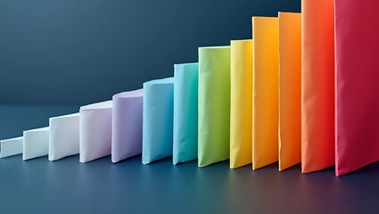 customer experience meetings presentation, Colorful folders arranged in a gradient, showcasing a spectrum from light to dark hues.