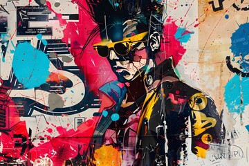 Vibrant Punk Style Artwork with Abstract Splashes
