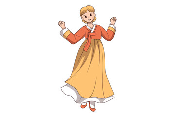 Cartoon Korean Girl in Traditional Clothes