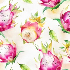 Seamless Watercolor Dragon Fruit Pattern