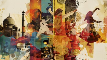 Digital Art with Indian Dance and Architectural Elements
