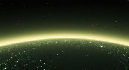 Fototapeta premium A stylized view of earth's horizon, illuminated by a pale yellow-green light.