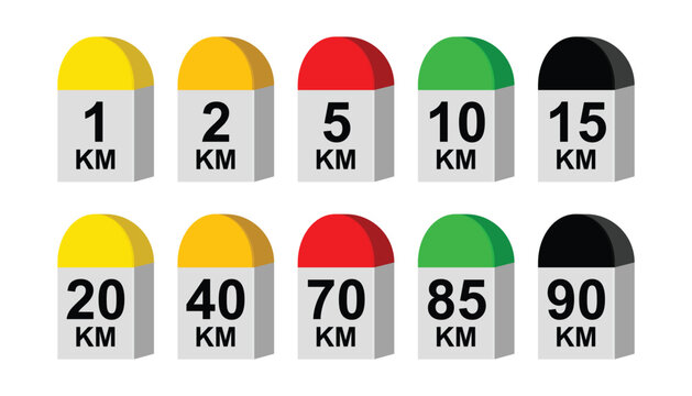 3d destination mile stone. set of road side distance detail 1 to 90. small stone landmark by the roadside