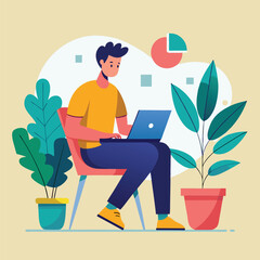 man working with her laptop vector