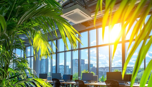 Sunlit Office with City View.