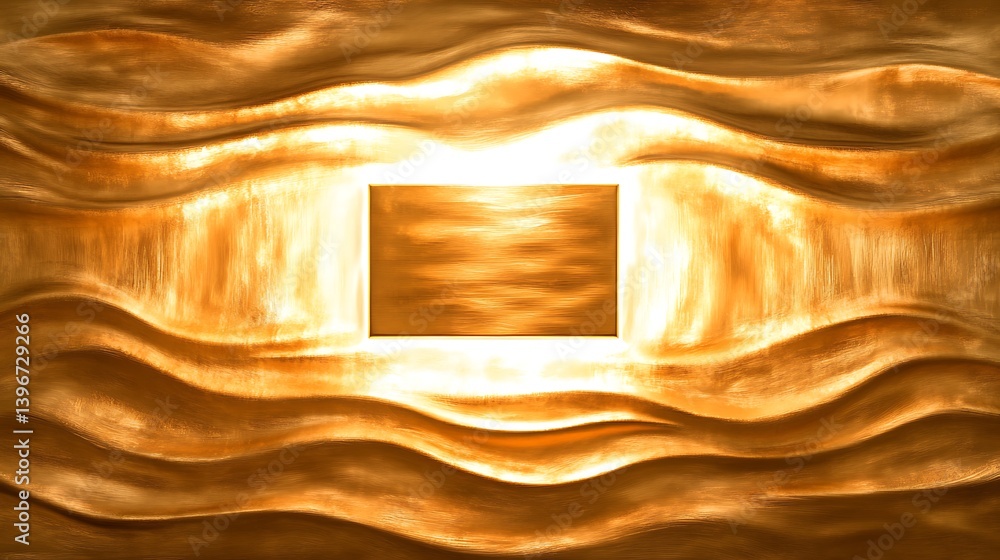 Poster abstract golden waves with a central rectangular frame, creating a warm and inviting atmosphere