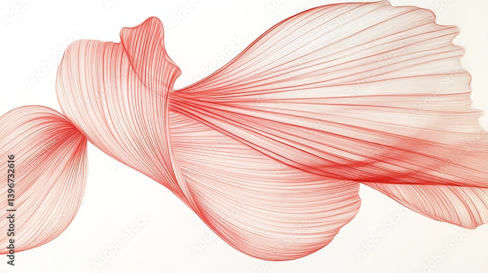 Poster abstract flowing red lines creating a sense of movement and elegance against a light background
