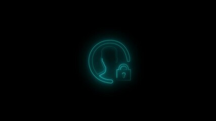 Bright neon person sign, user icon illustration. User profile login and Futuristic Neon digital padlock Security, Protection, and Cybersecurity Concept with black background. - Powered by Adobe