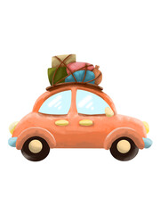 driving out of town in a red car