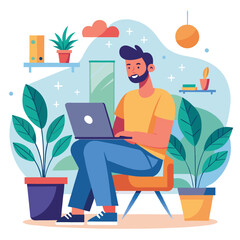 man working with her laptop vector
