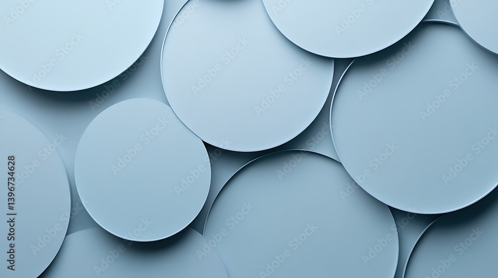 Poster abstract composition of overlapping circular shapes in soft blue tones, creating a serene atmosphere