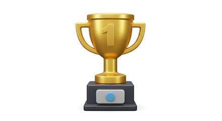 Golden trophy cup signifying first place, standing out against a blank canvas