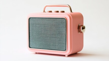 retro style speaker in pink against a white background 
