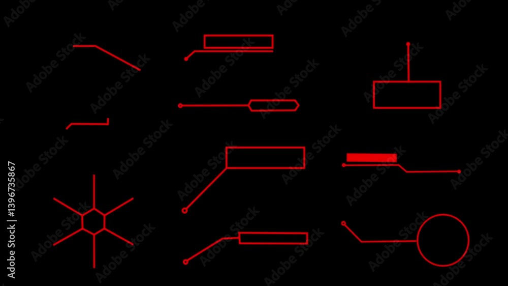 Aufkleber decorative infographic callouts on the black background .animated callout lines for text, data. hud 