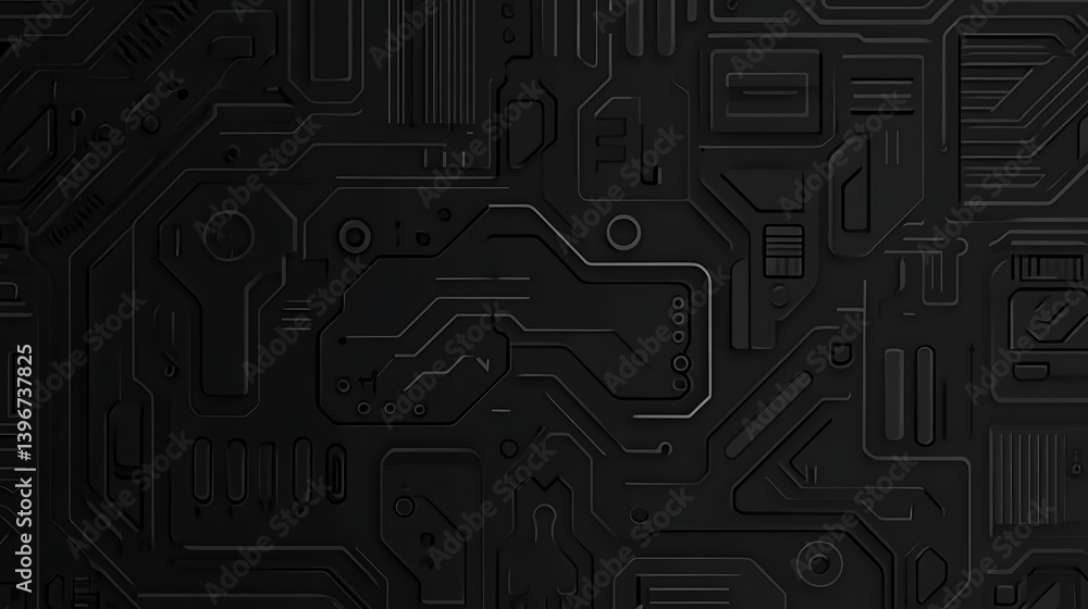 Poster abstract black circuit board design with intricate patterns, suitable for tech backgrounds and digit