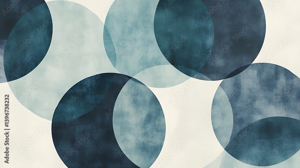 Poster abstract composition of overlapping circular shapes in muted blue tones on a light background