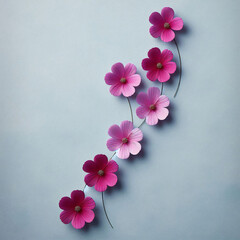 Minimalist Floral Design Featuring Pink Cosmos Blooms on Soft Blue Background in Elegant Vertical Composition
