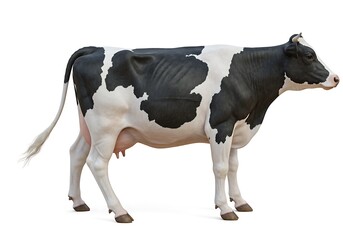 Standing Holstein Cow with Black and White Spots Isolated on White