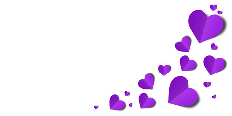 purple paper hearts isolated on transparent background. Valentine's day.