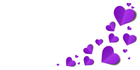 purple paper hearts isolated on transparent background. Valentine's day.