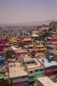 Fototapeta view of mexico city from arial tram