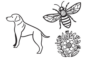 Dog, Bee, and Floral Line Art Illustration
Minimalist Animal and Nature Design Outline
Perfect for Tattoos, Coloring, or Craft Projects