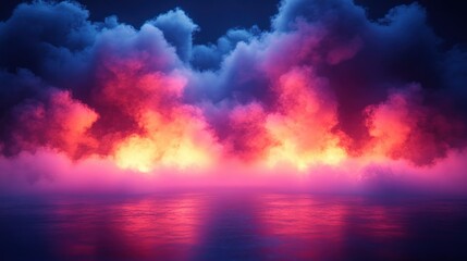 Naklejka premium Fiery, vibrant clouds reflecting on a still sea