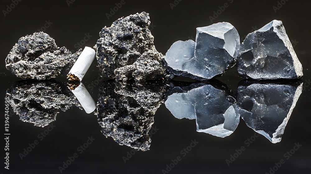 Aufkleber a close-up view of various rock formations reflecting on a smooth surface, showcasing textures and c