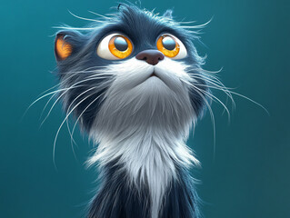 Fototapeta premium Cute Cartoon Cat Illustration: Vibrant and Whimsical Digital Art for Pet Lovers