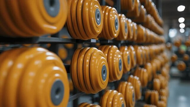 Rows of Dumbbells in a Fitness Center