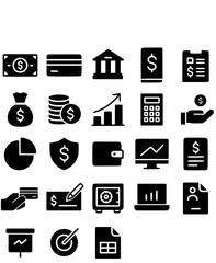 business and finance icons set black fill vector 