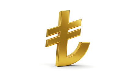 Fototapeta premium Gleaming Lira: A Golden Turkish Currency Symbol on a Clean White Backdrop