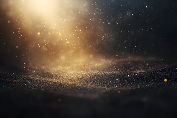 Golden Dust Shimmers, Glittering Dark Background