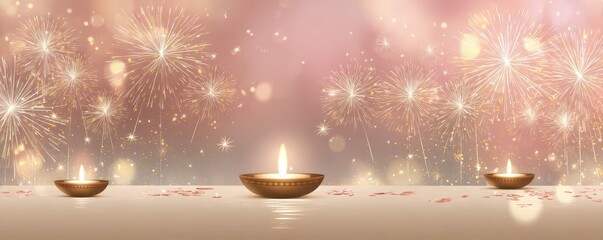 Banner design for diwali festival and podium,Diwali light decoration candle with fireworks,Stage,Product display Showcase design sparkle background,Deepavali,Dipavali,3D podium illustration.