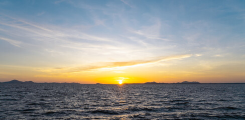 Beautiful morning or evening blue and orange sky with cloudy while sunsets or sunrises was taken at...