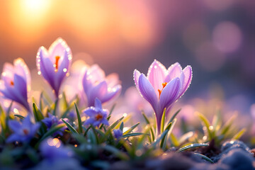  Dawn's Whisper Crocus Blooms in Morning Light.