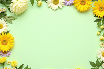 Obraz premium bunch of yellow and white flowers on a green surface