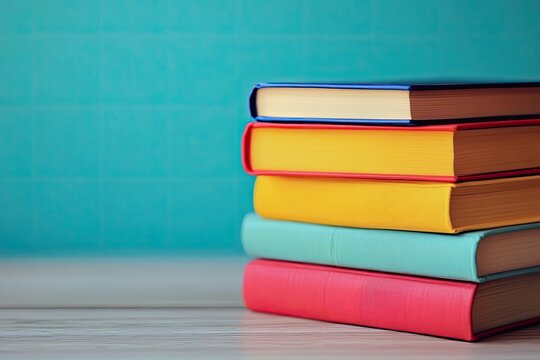 Stacked Colorful Books on Light Wooden Table