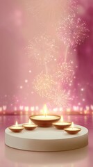 Banner design for diwali festival and podium,Diwali light decoration candle with fireworks,Stage,Product display Showcase design sparkle background,Deepavali,Dipavali,3D podium illustration.