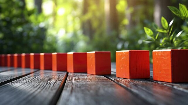 Unique Path Green Block Stands Out from Red Blocks in a Natural Setting