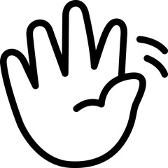 Obraz premium Waving hand goodbye hello hi bye bye Cute Cartoon Hand Logo Icons Outline Black color, Chubby finger emoji sticker sign symbol, editable stroke. 