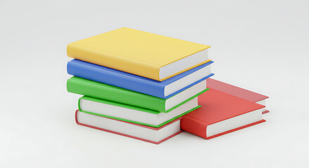 Colorful book stack arranged on a white surface for academic study or relaxation