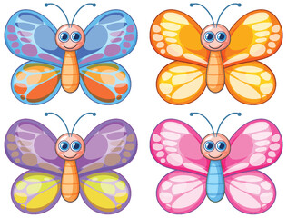 Colorful Cartoon Butterflies Vector Illustration
